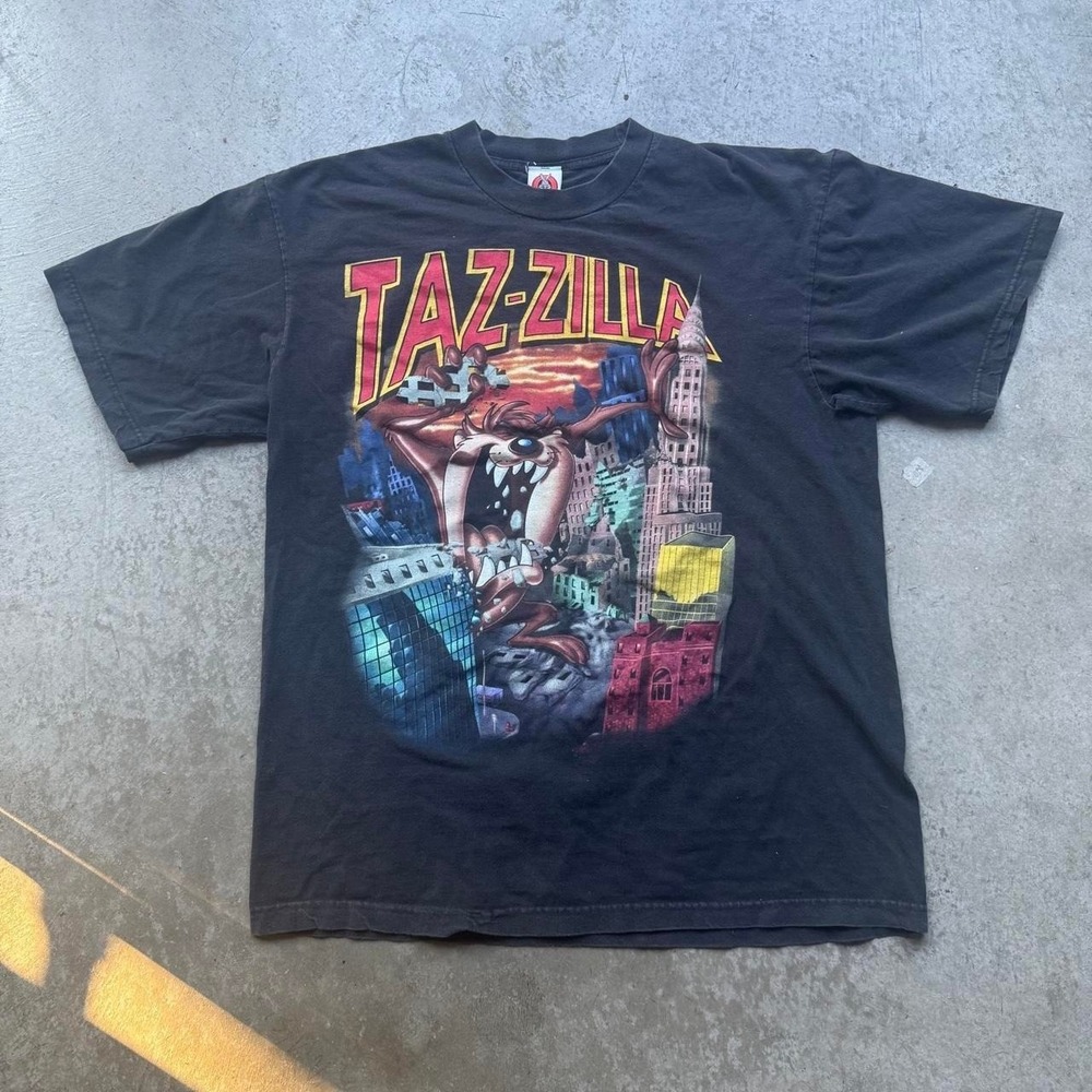 Vintage 1997 Looney Tunes Cartoon Taz-zilla Godzilla Parody Cartoon Shirt